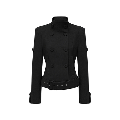 轻奢极简黑色双排扣显瘦短外套