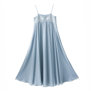 7折【兰亭月】刺绣吊带连衣裙女夏季新款内搭长裙雪纺防晒衫套装