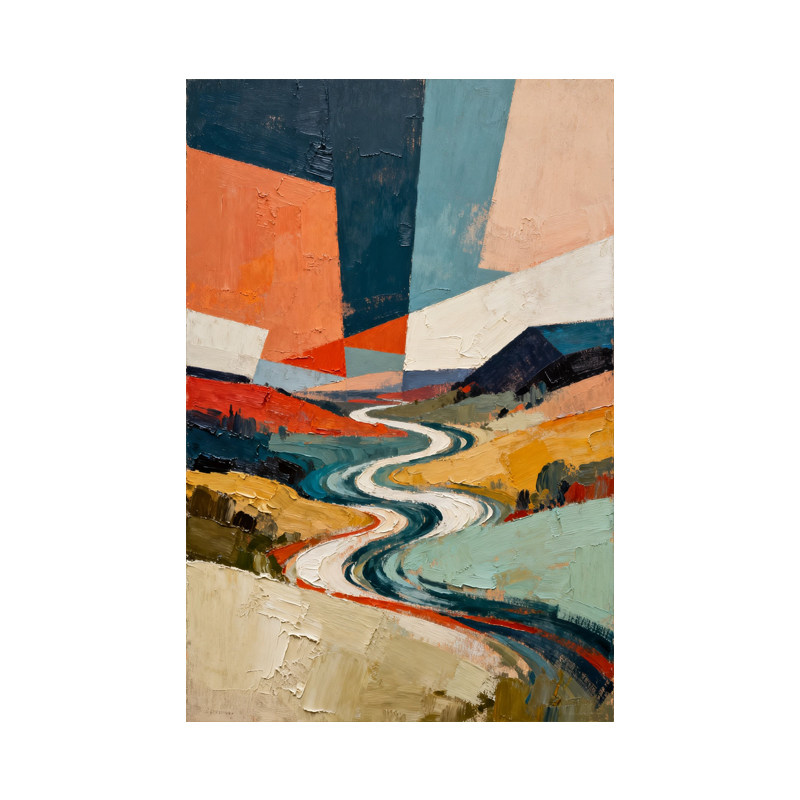 可班纯手绘油画锦域山河竖版壁画