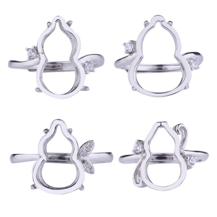 S925纯银戒指空托女DIY镶嵌玉石翡翠蜜蜡琥珀葫芦戒指托开口戒托