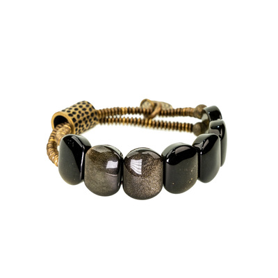 曲尾花金曜石铜饰个性设计手串