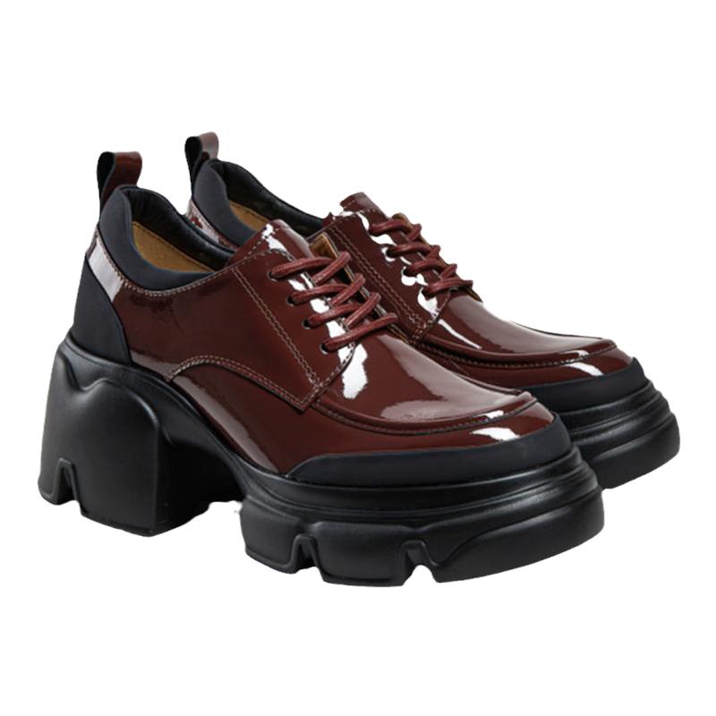 fed酒红色小皮鞋秋季新款女鞋厚底单鞋真皮牛津鞋女D0903-YAB163