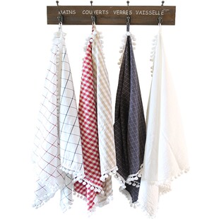 北欧ins风格水洗棉厨房布艺擦手巾毛球格子多用巾冰箱盖巾盖布