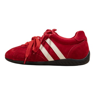 真皮厚底德训鞋女2026新款春季女鞋红色鞋子内增高百搭休闲运动鞋