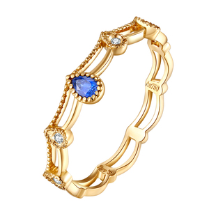 Ree原创 Margarita 天然蓝宝石钻石18k黄金轻奢戒指 日系叠戴