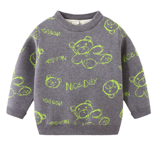 男童圆领加绒毛衣2025春秋新款韩版儿童红色新年服上衣棉线衣8060