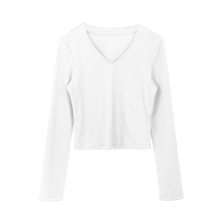 白色v领加绒打底衫女2025年新款秋冬内搭修身百搭长袖t恤短款上衣