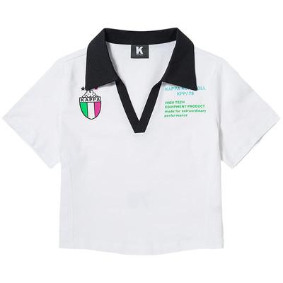 Kappa卡帕短袖新款女短款运动T恤V领休闲半袖夏辣妹POLOT恤