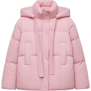 DM100大码百分百女装微胖mm冬季正肩连帽系带短款加厚羽绒服外套