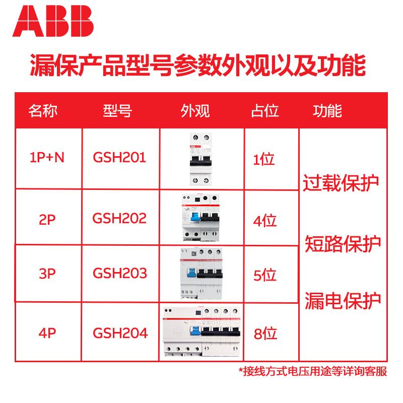 ABB漏电保护器漏电开关1P+N 10A16A20A25A32A40A50A63A连体漏电