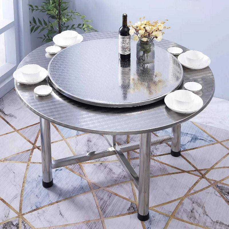 304特厚圆桌子全大排档便携家用折叠不锈钢酒席餐馆食堂圆桌吃饭