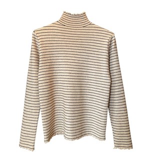 条纹针织衫女洋气2025秋冬新款爆款木耳边毛衣半高领内搭打底上衣