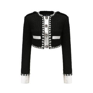 [甄选5折]NanaJacqueline明星同款编织短外套女春小香风撞色上衣