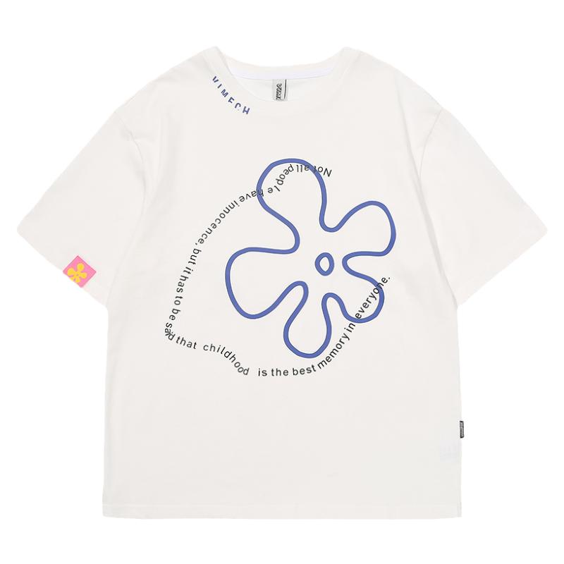 vimech2024夏季男女情侣短袖tee可爱简约小花韩版圆领宽松休闲t恤