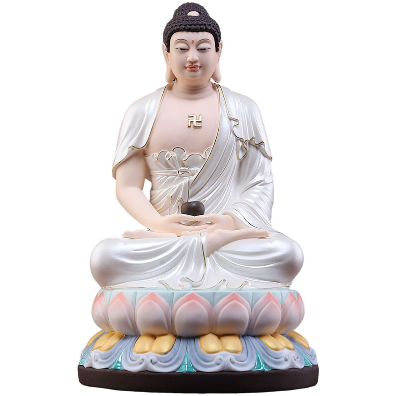 戴玉堂陶瓷摆件《莲慧如来佛白衣彩》三宝佛家用佛像供奉阿弥陀佛