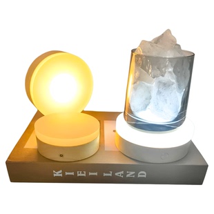 圆形8cm实木发光底座扩散光亚克力LED小夜灯无线充电10CM触摸灯座