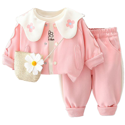 娃娃领开衫童装春秋三件套