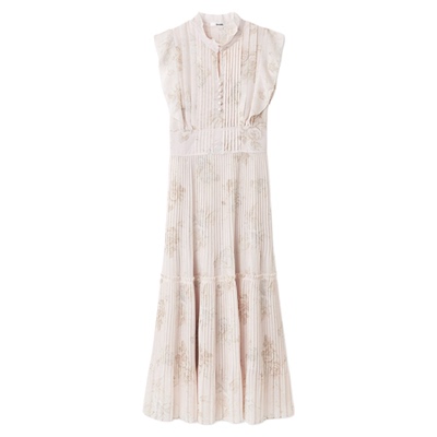 SNIDEL2026春夏新品优雅收腰荷叶边小飞袖印花连衣裙SWFO261103