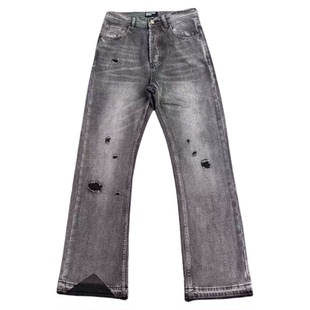 ERD忧郁的富二代Flaredjeans灼烧水洗破坏微喇牛仔裤高街修身长裤