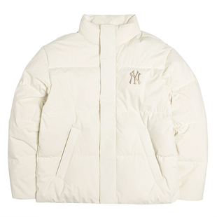 MLB鹅绒老花羽绒服男女2025冬季运动立领短款米白色外套3ADJM1256
