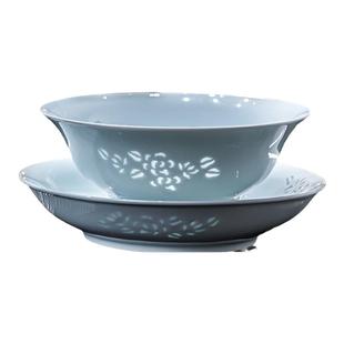 景德镇富玉陶瓷碗碟中式高温釉下彩玲珑餐具套装家用大容量汤面碗