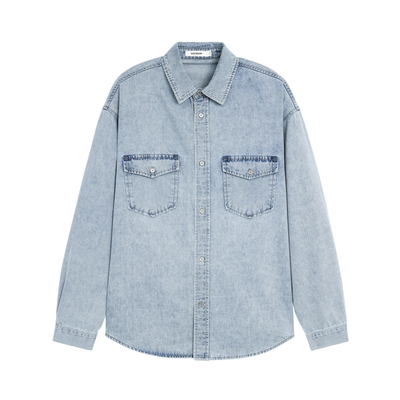 BODYDREAM环保洗水牛仔外套男2026新品浅蓝丹宁长袖衬衫/弧形下摆