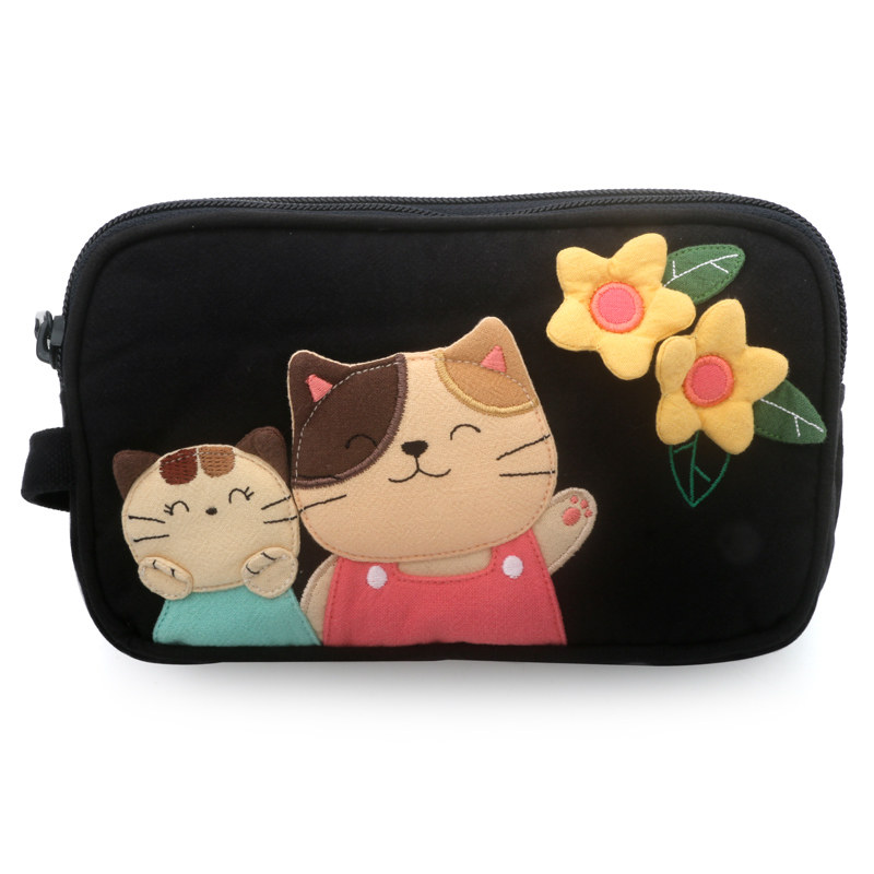 Kine猫棉布卡通三层拉链手机包袋