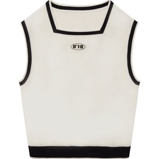 URLAZH有兰秋季新款羊毛黑白毛衣针织马甲背心外套女外搭无袖马夹