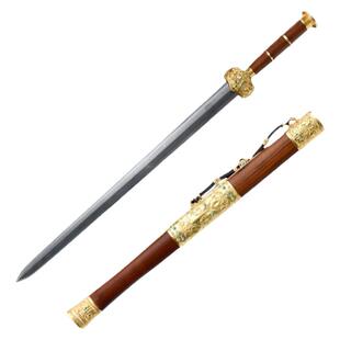 龙泉尊武刀剑 鎏金至尊战剑赵沛炎制作战国剑花纹钢宝剑未开刃