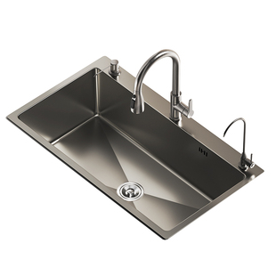德国枪灰色纳米大单槽洗菜盆厨房水槽加厚304不锈钢洗碗池套装