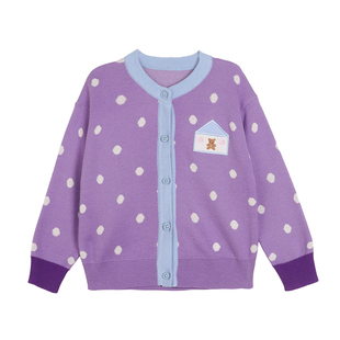 小O宝童装 宝宝撞色针织毛衣开衫女2026春装新款女童外搭百搭外套