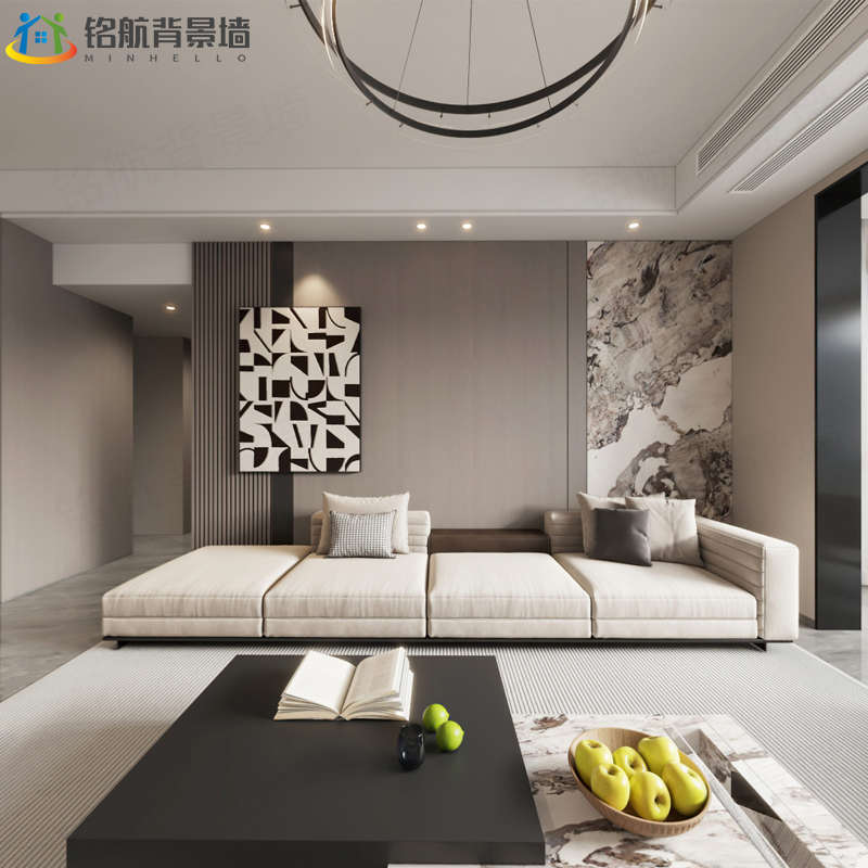 木饰面板碳晶板背景墙电视沙发卧室竹炭纤维奶油简约风装饰护墙板