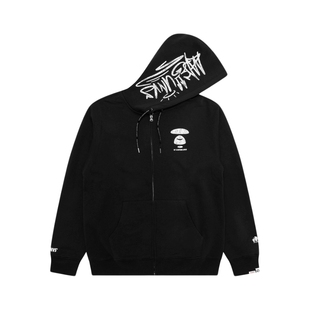 Aape旗舰店男装秋冬猿人字母裂纹潮流红色连帽卫衣外套D314XXP