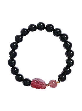 天然黑曜石草莓晶貔貅