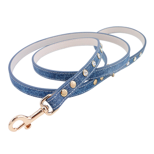 阿奇尔镶钻牵引绳头层牛皮小中型犬便携牵引防爆冲