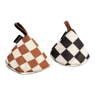 棋盘格锅盖帽ins防烫防热帽子可爱厨房锅盖加厚格子锅耳套隔热垫