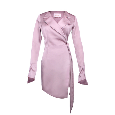 XuLu定制缎面连衣裙V领光泽小心机开衩系带真丝连衣裙质感修身