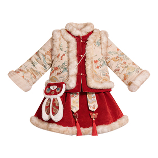 女童拜年服2026新款汉服冬装儿童唐装新年套装中式红色喜庆过年服