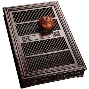 从简黑檀木茶盘抽屉式茶海大号实木茶台储水排水两用简约功夫茶具