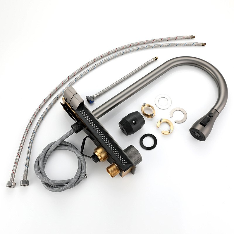 厨房数显抽拉龙头瀑布钢琴盆水槽水龙头双孔厨房洗碗池洗菜键