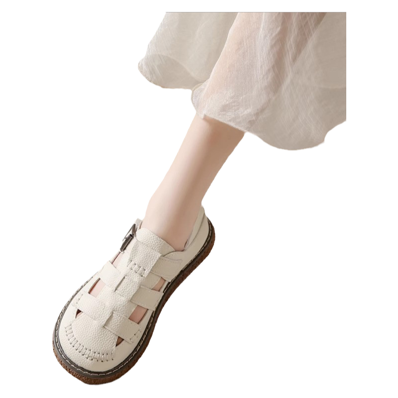 包头凉鞋女2024新款夏季外穿平底镂空透气踩屎感软底罗马孕妇鞋子