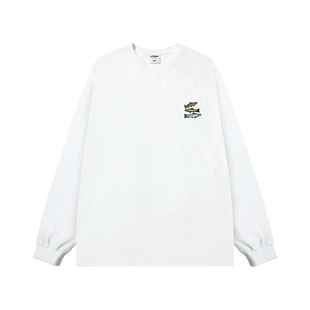 HEEMKIZOO日式复古小鱼刺绣休闲长袖T恤男舒适百搭打底衫潮牌