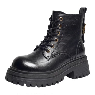 红蜻蜓马丁靴女款秋冬新款女鞋厚底增高短筒靴复古英伦加绒机车靴