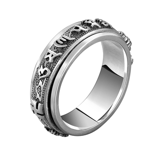 S925银国潮复古转动百搭戒指纯银男士百搭个性潮男貔貅汉风情侣女