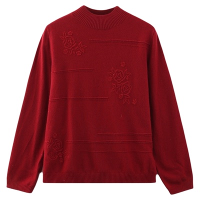 依佈妈妈装冬装新款羊毛衫中老年人半高领针织衫弹力大码打底上衣