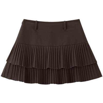 乐町设计感双层百褶裙春季新宽腰头挺阔显瘦半身裙女名媛风短裙+