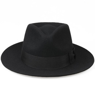 秋冬季羊毛呢中老年休闲男士礼帽上海滩款复古大檐礼帽毛呢毡帽子
