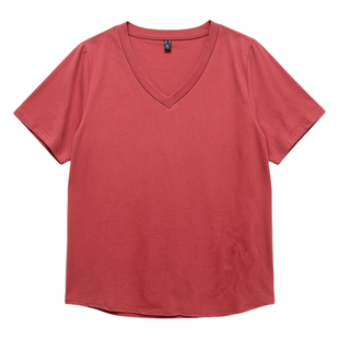 特大码女装深V领全棉T恤短袖宽松藏肉遮肚子200斤胖妹妹m百搭上衣