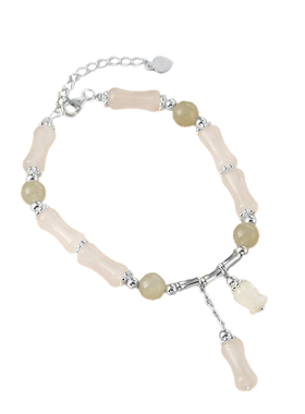 猫蛰S925纯银铃兰花玉石竹节手链