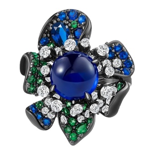 NITINHUANG 通体925纯银 培育尖晶石 5ct圆形素面 复古黑花戒指